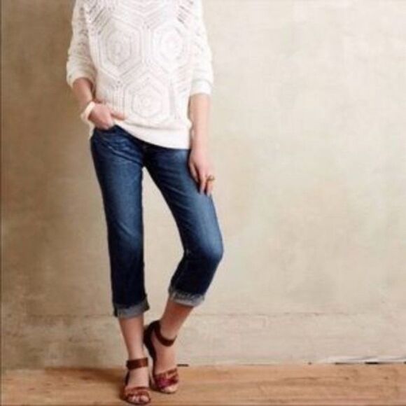 Anthropologie AG Adriano‎ Goldschmied Tomboy Cropped Jeans, Dark Wash, Size 26 - Picture 1 of 13